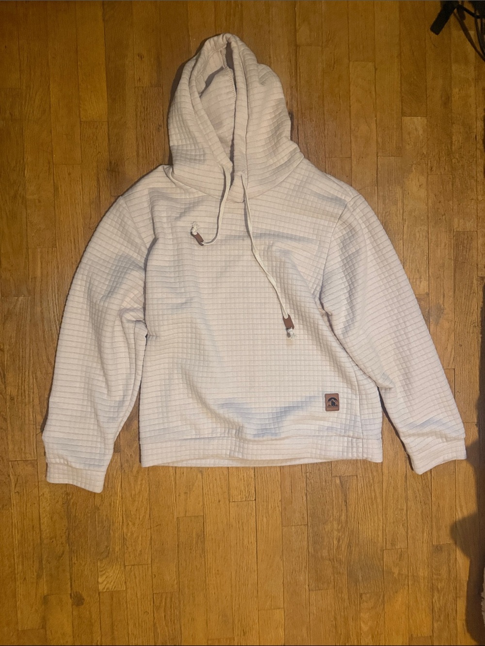 Men's Cream Waffle-Knit Hooded Crewneck Sweater